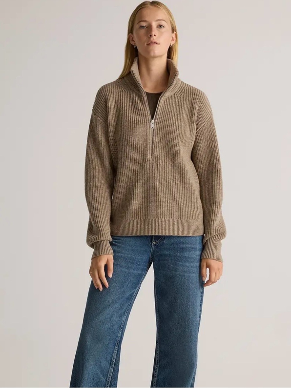 NWT Quince Australian Merino Wool Malted Toffee Half-Zip Sweater Size L - Picture 2 of 5